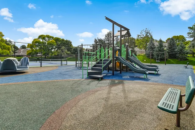 a view of a pathway with a park