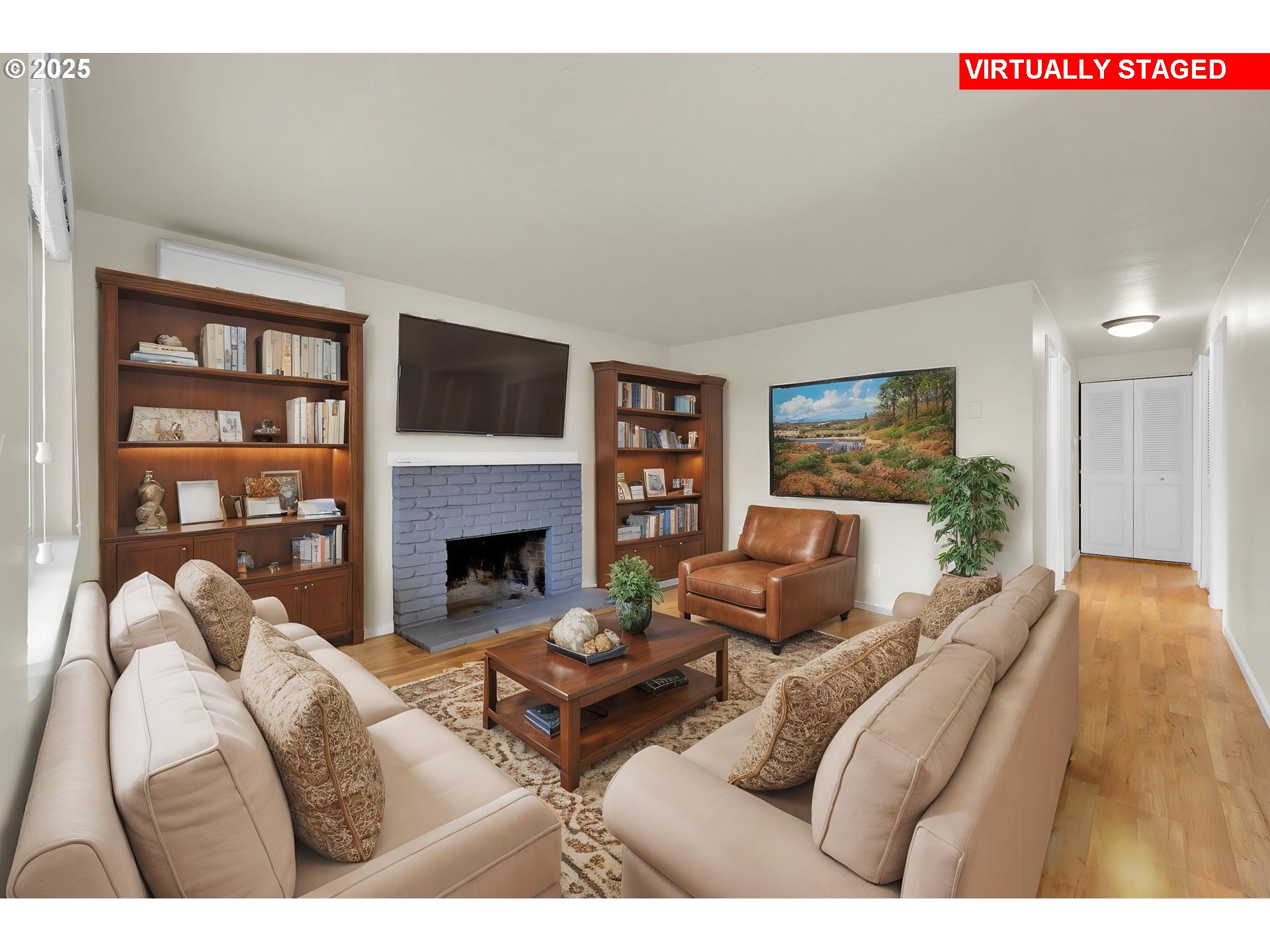 1087 57th Street Springfield, OR 97478 - Photo 3 of 27 a living room with furniture a fireplace and a flat screen tv