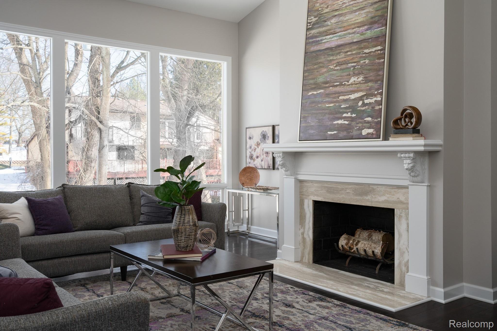 111 Devon Road Bloomfield Hills, MI 48302 - Photo 11 of 41 Atrium great room - stone fireplace