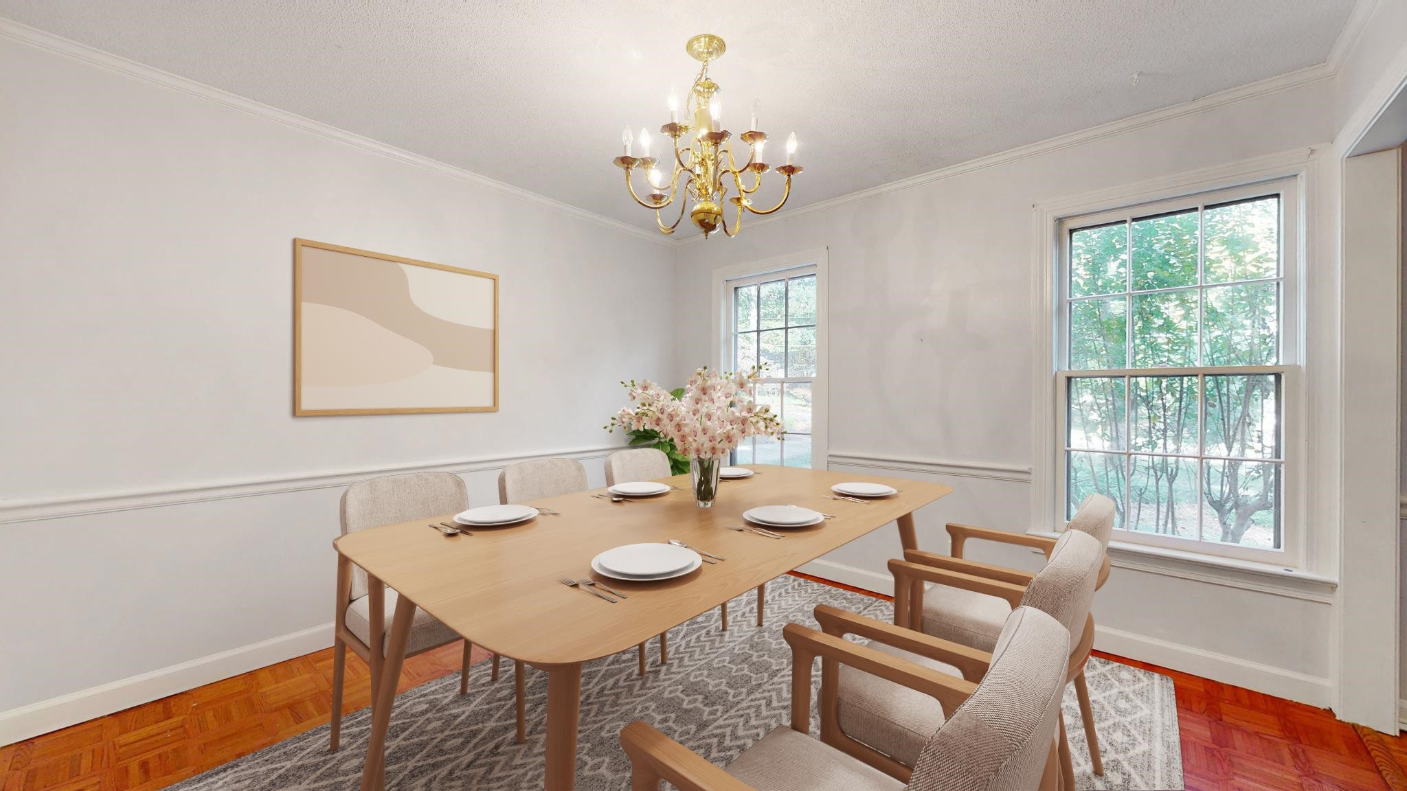 6909 Electra Drive Raleigh, NC 27607 - Photo 6 of 22 a view of a dining room with furniture and chandelier