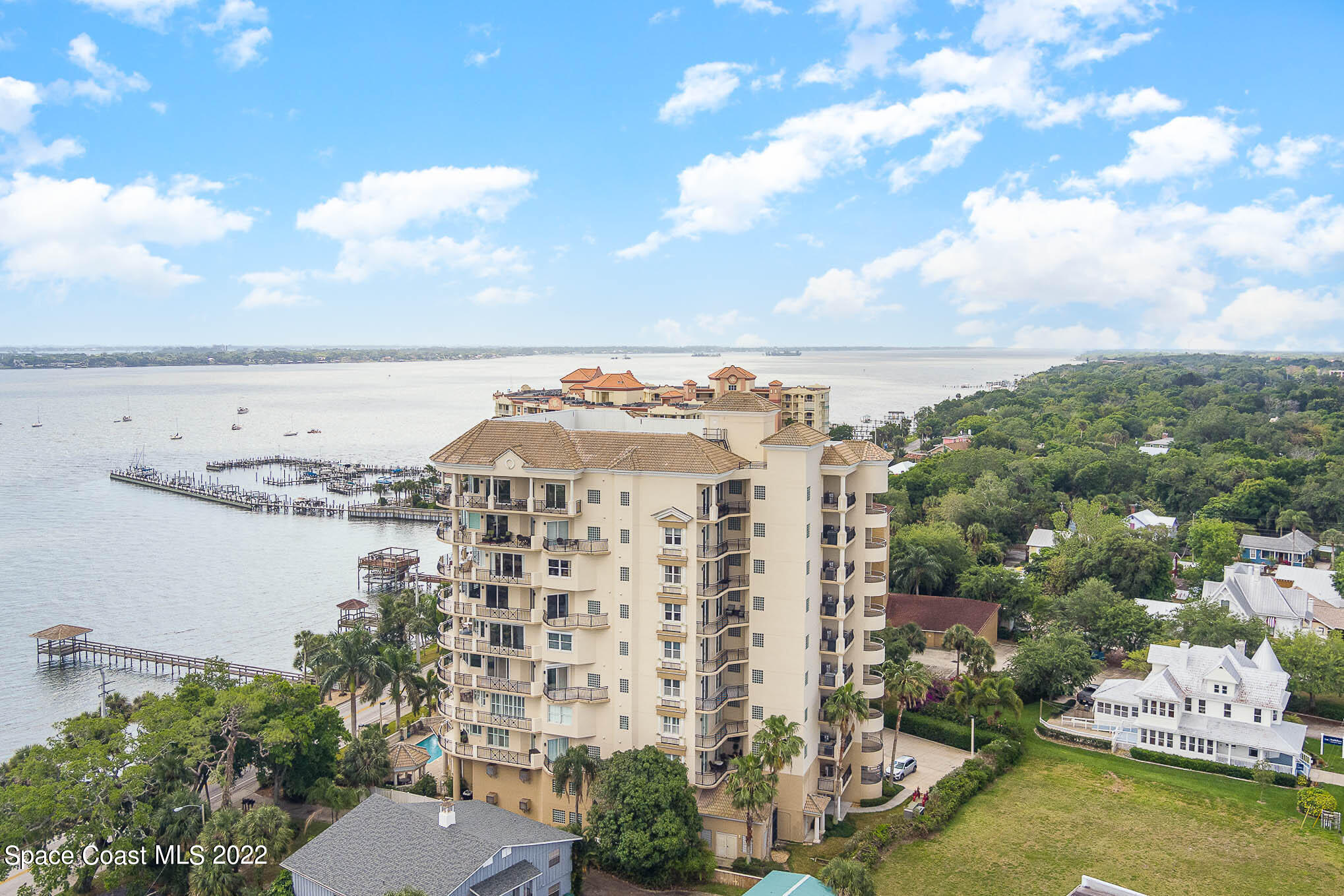 a view of a lake with building in front of it