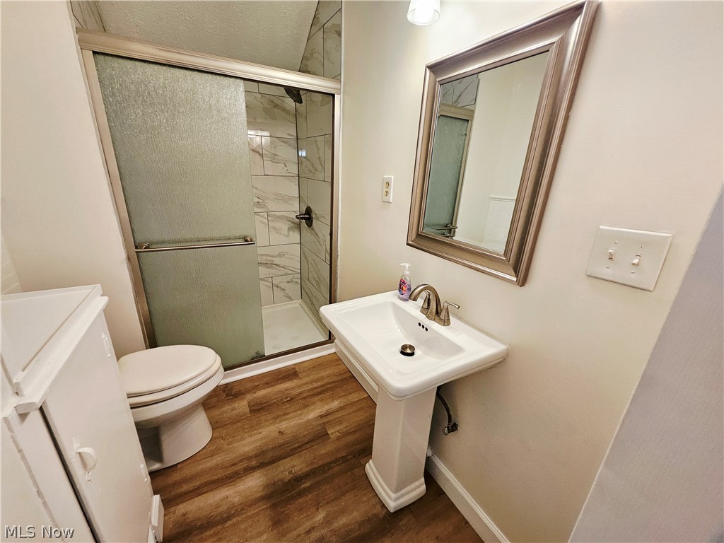 753 West River Road North Elyria, OH 44035 - Photo 13 of 28 Full bathroom featuring a pedestal sink, framed mirror, and wood-finish flooring