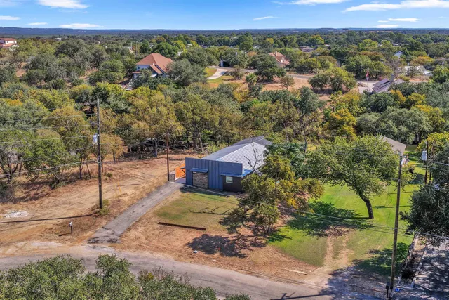 a view of a big yard with plants and large trees