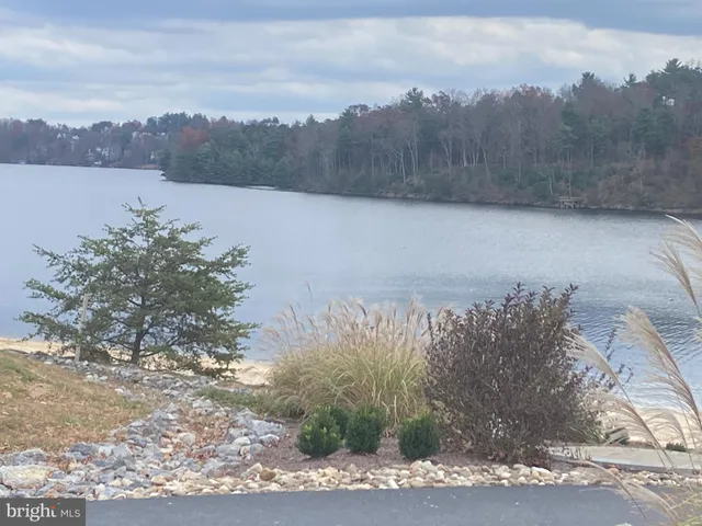 a view of a lake with a mountain in the background