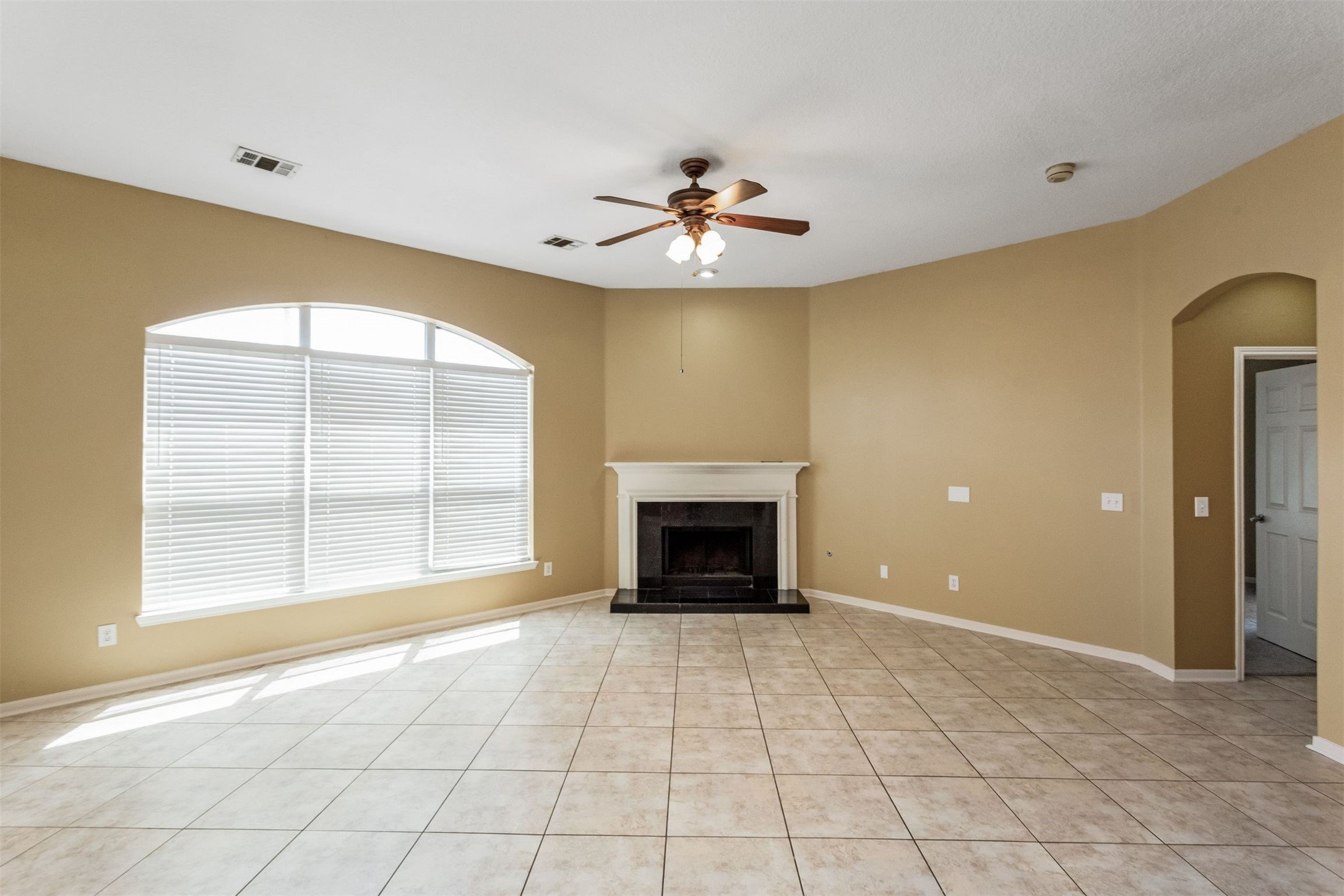 9818 Mossy Tree Lane Houston, TX 77064 - Photo 13 of 28 an empty room with windows and fireplace
