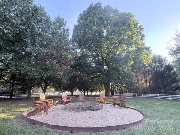 a view of a park with large trees