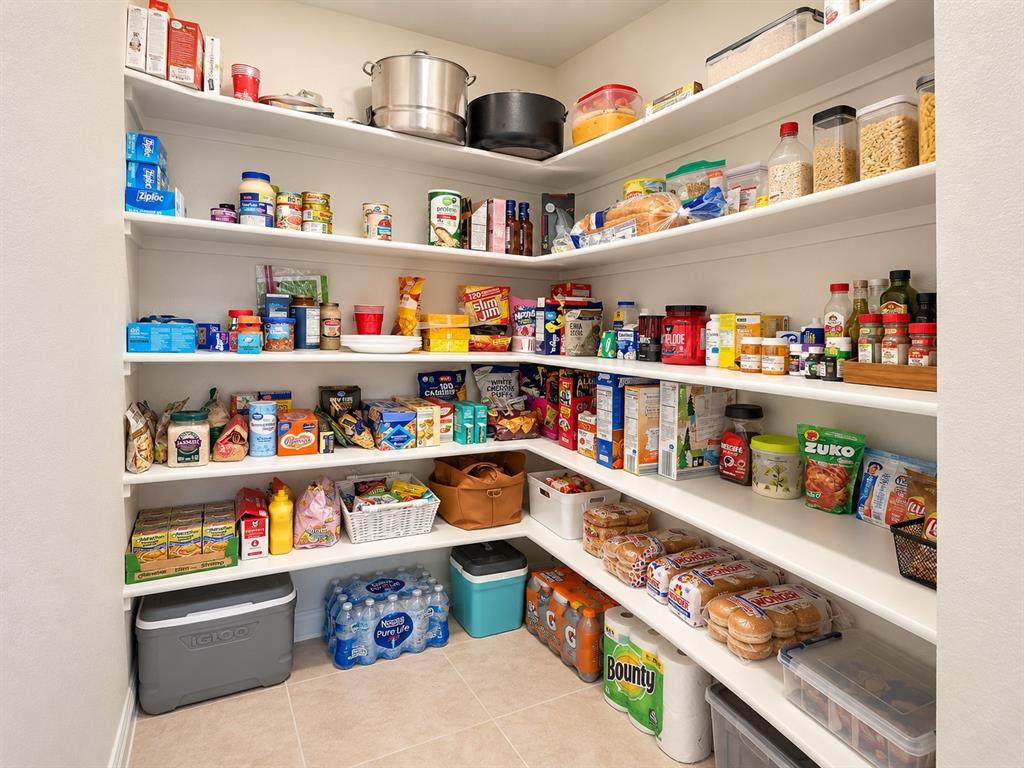 3301 Heathrow Road Mesquite, TX 75181 - Photo 8 of 26 Spacious pantry with extensive built-in shelving, tile flooring, and light-toned walls