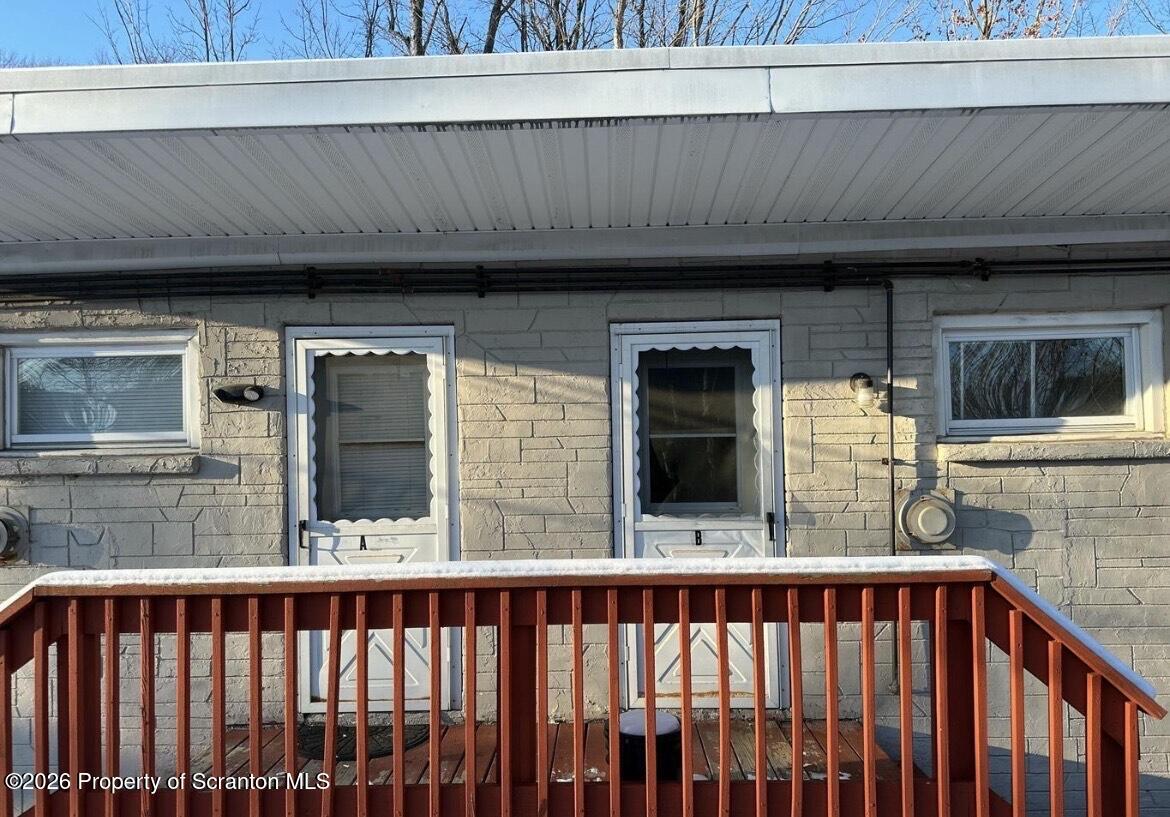 a view of wooden balcony