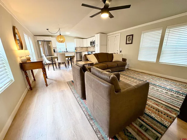 a living room with furniture a rug and a rug