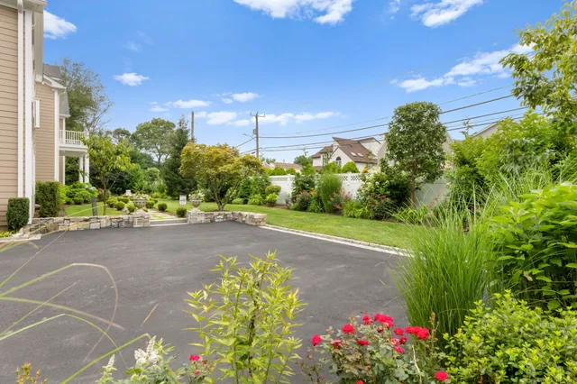 a view of a street with a flower plants