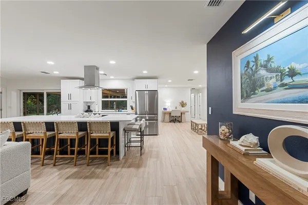 a room with furniture and a fireplace