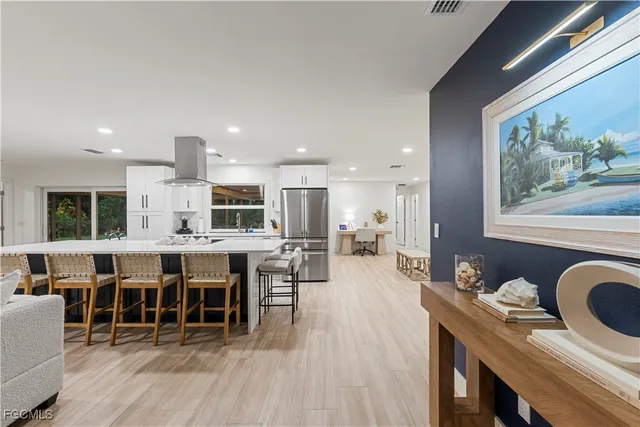 a room with furniture and a fireplace