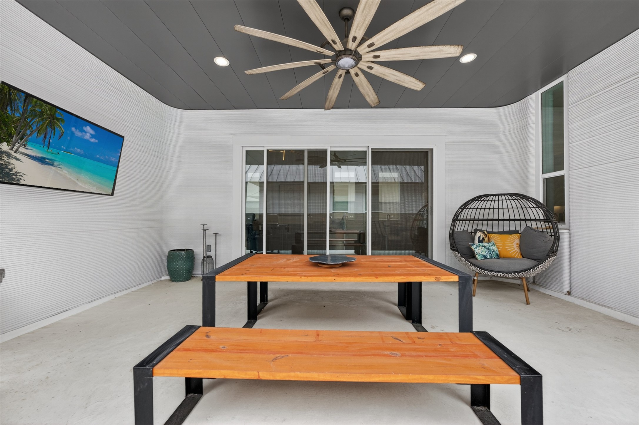 308 Painted Sunset Drive Georgetown, TX 78628 - Photo 20 of 26 Covered patio featuring a ceiling fan with integrated lighting, recessed lighting, and a sliding glass door