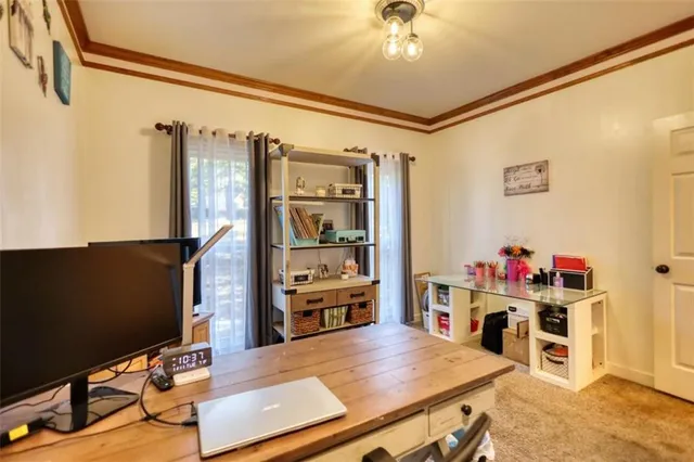 a workspace with furniture and natural light