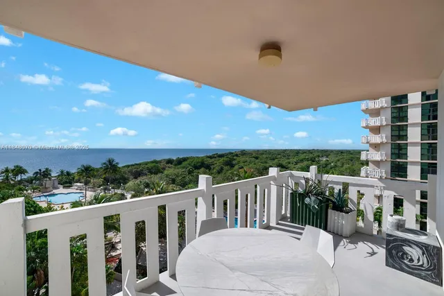 a view of a balcony with an outdoor space