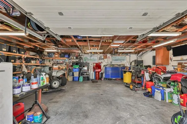 a view of garage with storage