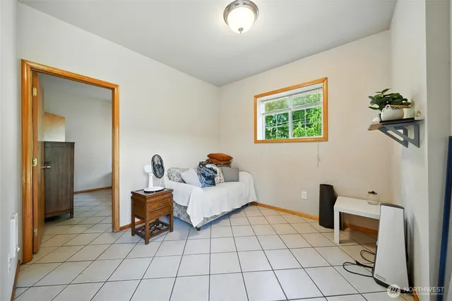 a room with a table and window