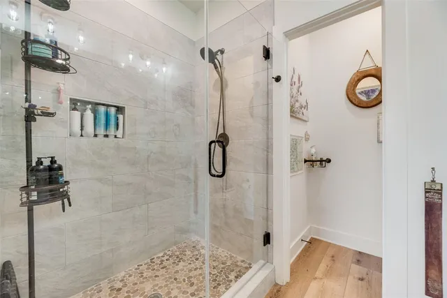 a bathroom with a shower