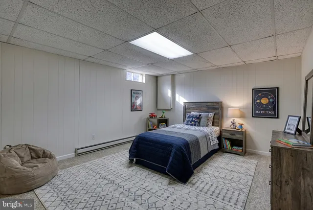 a view of a town with large trees