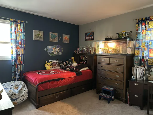 a bed room with a bed and a television