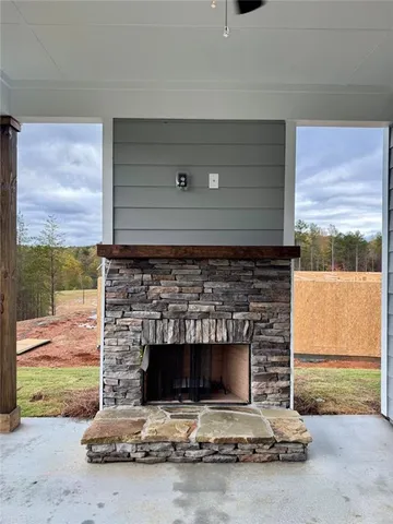 a living room with a fireplace