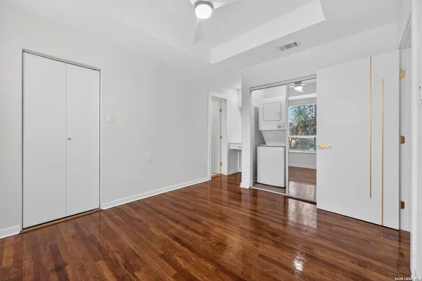 a view of a building with a street