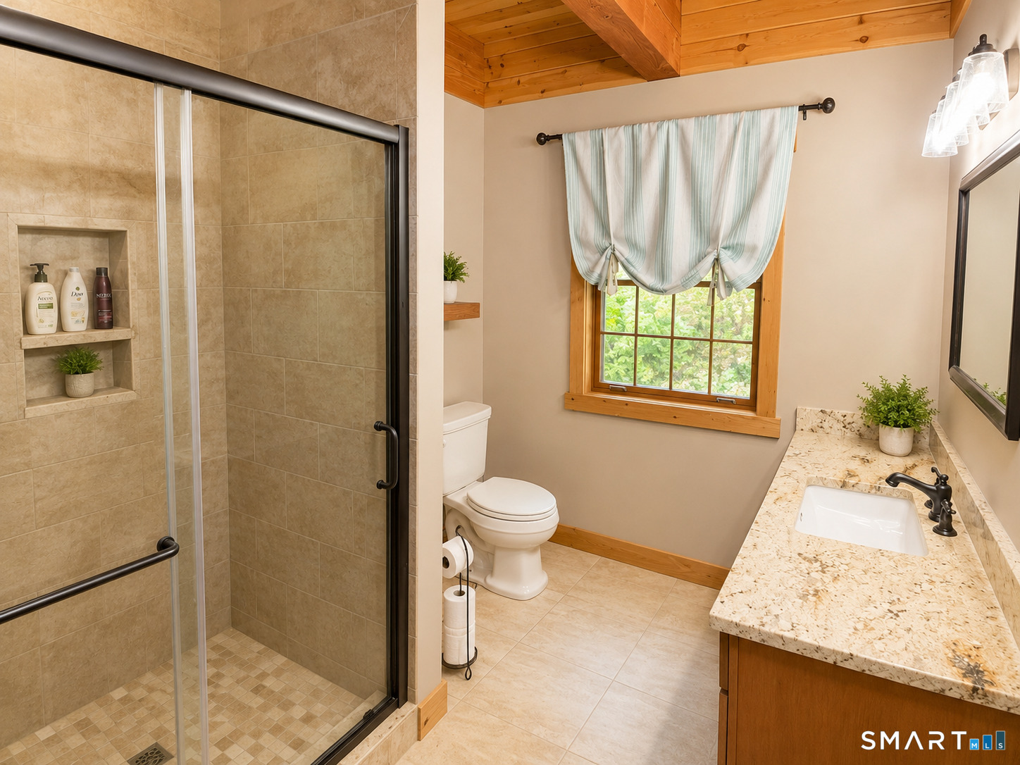 44 Pine Road Colebrook, CT 06021 - Photo 13 of 40 a bathroom with a granite countertop sink a toilet and shower