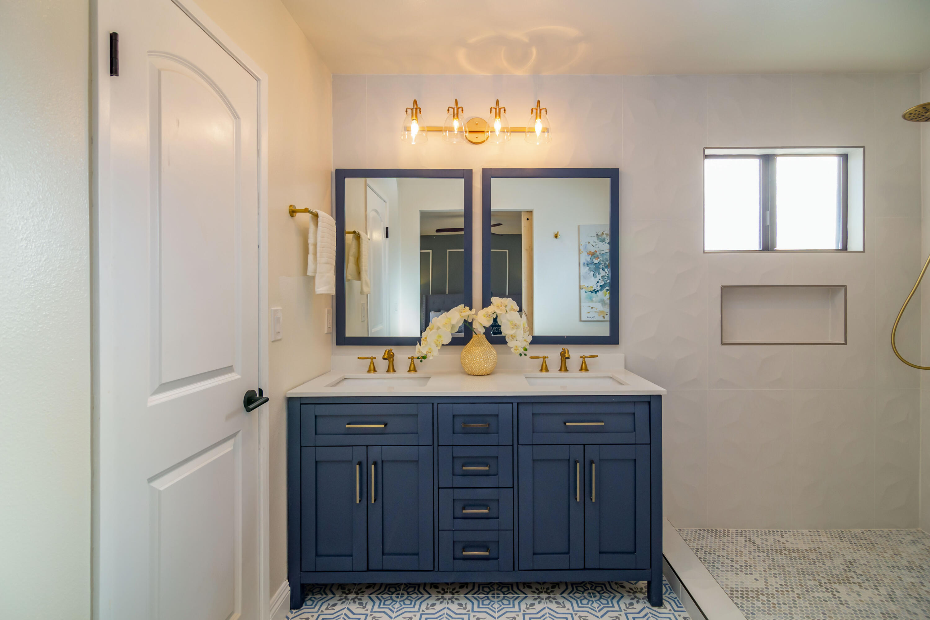 67420 Rango Road Cathedral City, CA 92234 - Photo 25 of 36 a bathroom with a granite countertop double vanity sink and a mirror