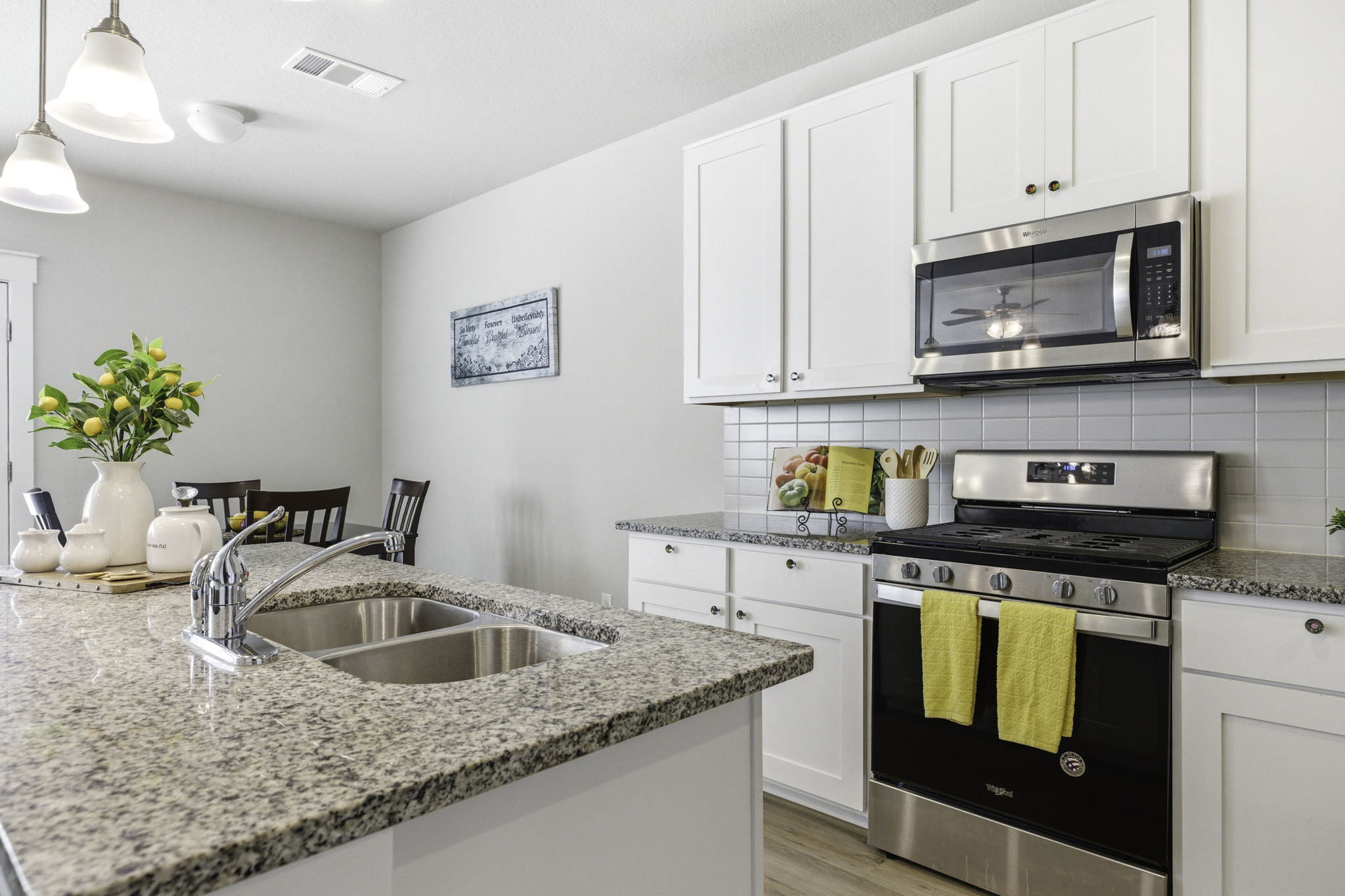 17205 Leafroller Drive, Unit B Pflugerville, TX 78660 - Photo 11 of 32 a kitchen with stainless steel appliances granite countertop a sink stove and microwave