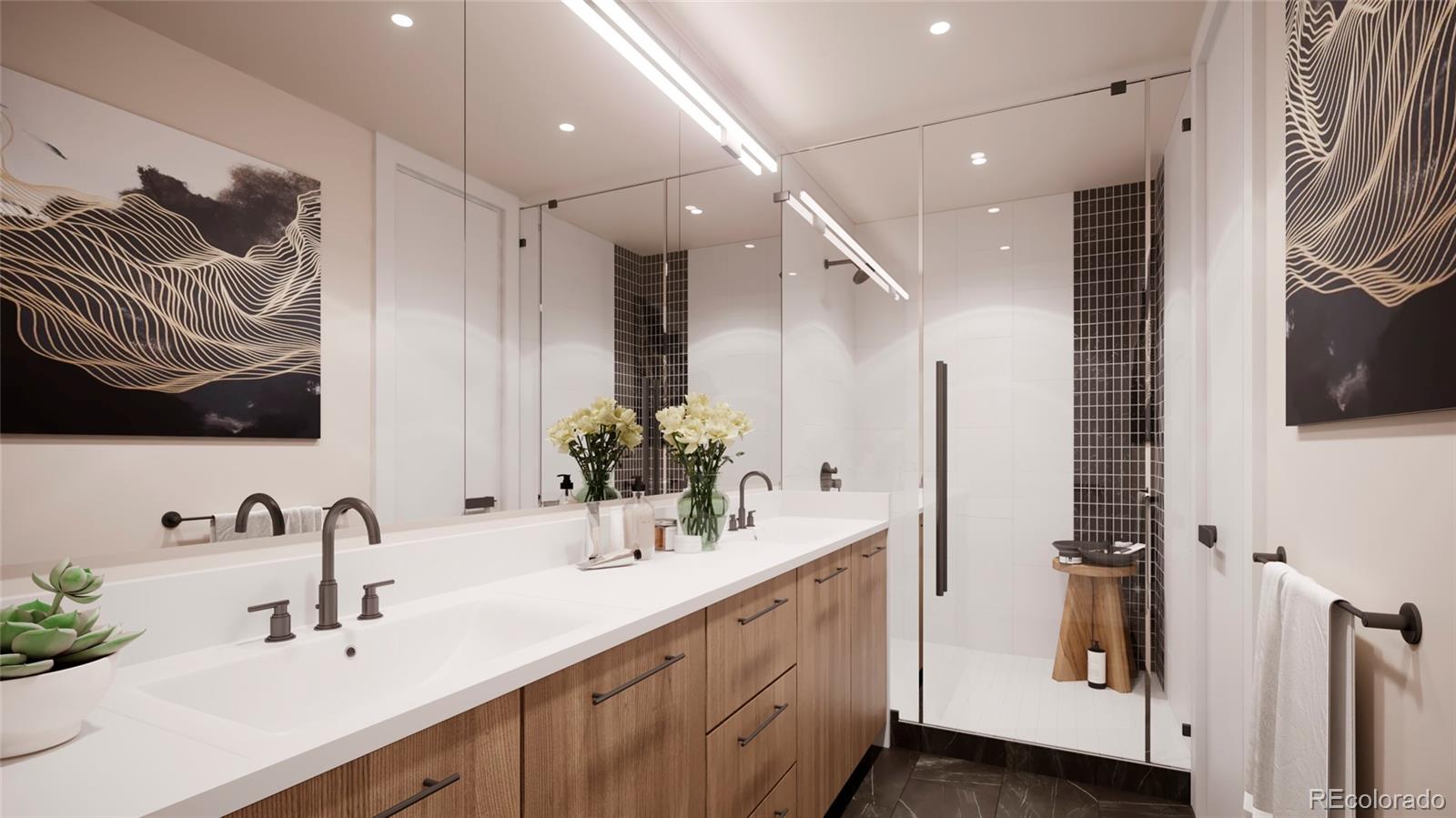 3411 Albion Street, Unit 7 Denver, CO 80207 - Photo 7 of 13 a bathroom with a double vanity sink and a mirror