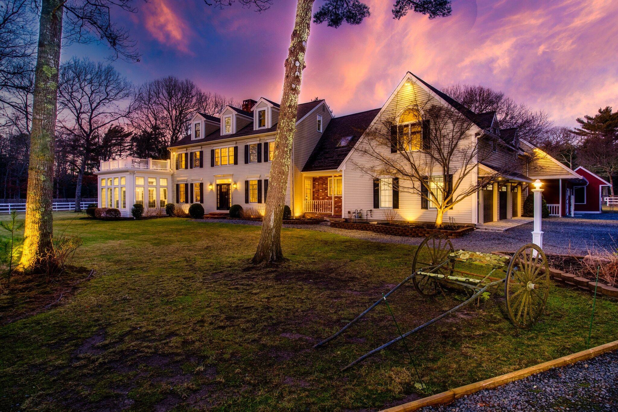 142 Farmersville Road Sandwich, MA 02563 - Photo 5 of 95 Front of House & Garage at Twilight