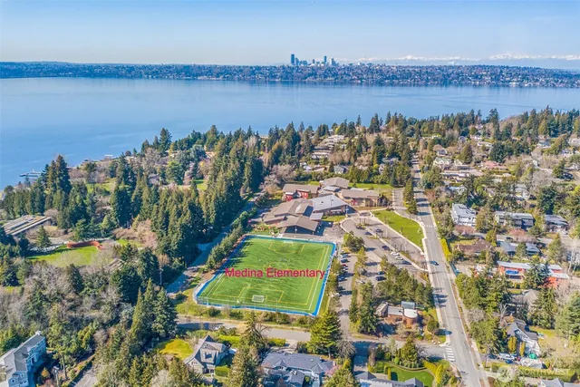 aerial view of a swimming pool with a garden and plants