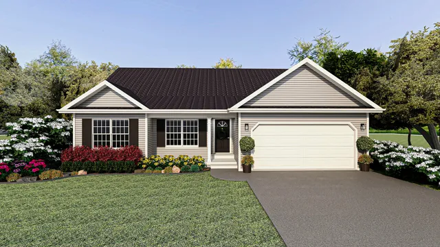 a front view of a house with a garden