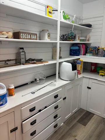 a kitchen with a cabinets