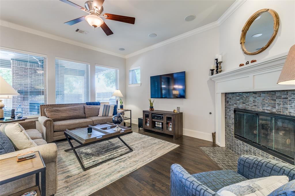 4008 North Cresthaven Road Dallas, TX 75209 - Photo 8 of 37 a living room with furniture a fireplace and a flat screen tv