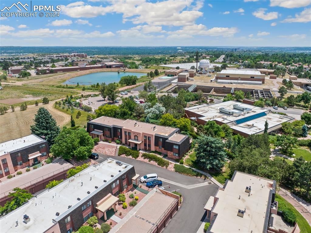 2927 Mesa Road, Unit C Colorado Springs, CO 80904 - Photo 34 of 34 an aerial view of a house with a lake view