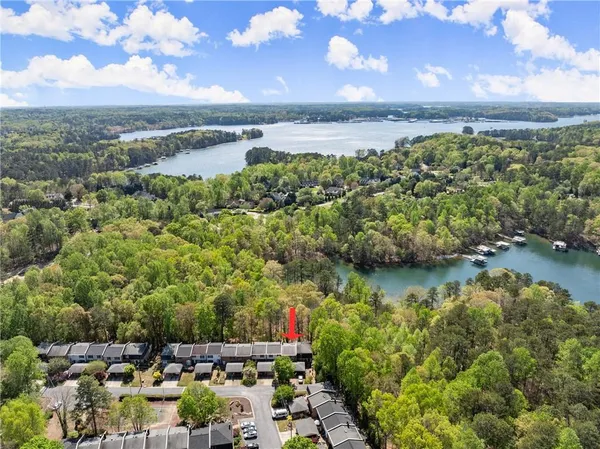 a view of a lake with houses