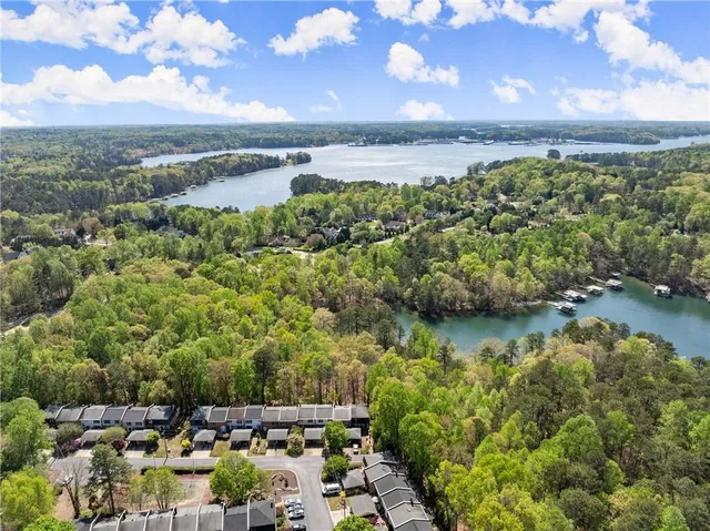 a view of a lake with houses