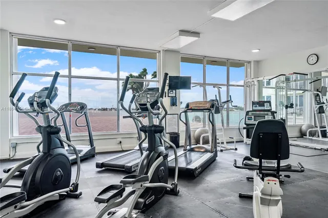 a view of a room with gym equipment