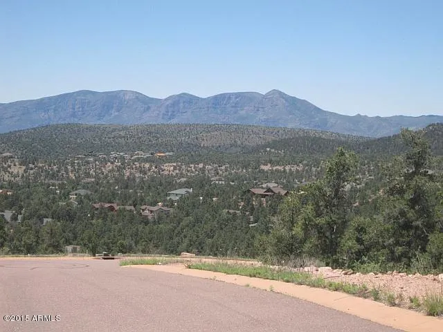 a view of a dry yard with mountains in the background