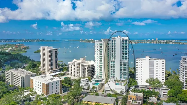 a view of city with tall buildings