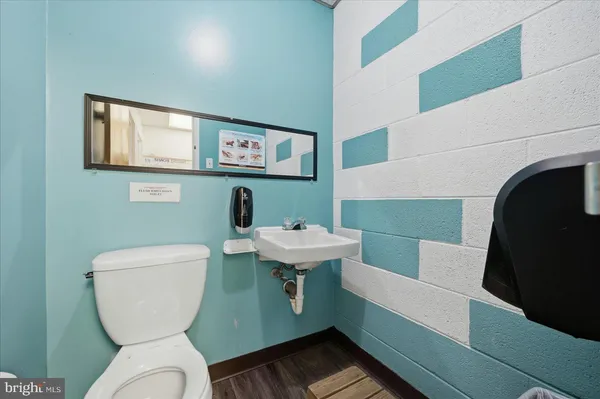 a bathroom with a toilet a sink and a mirror