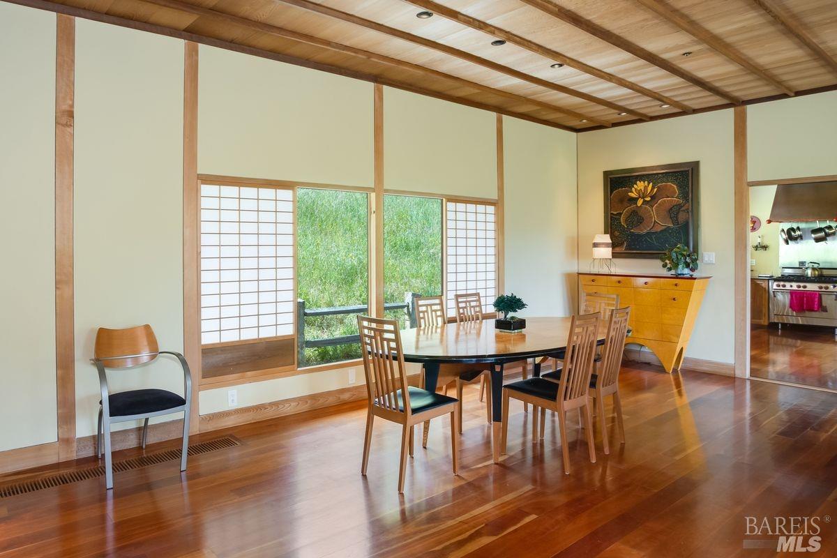 333-345 Willow Road Nicasio, CA 94946 - Photo 20 of 44 a view of a dining room with furniture window and wooden floor