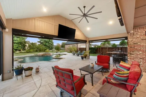 a outdoor space with patio lots of furniture