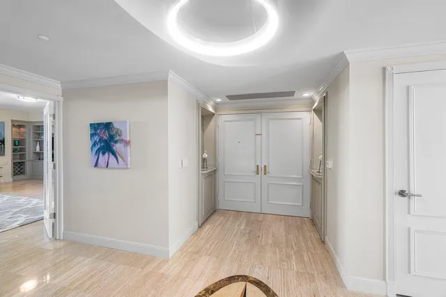 a view of a balcony with an ocean