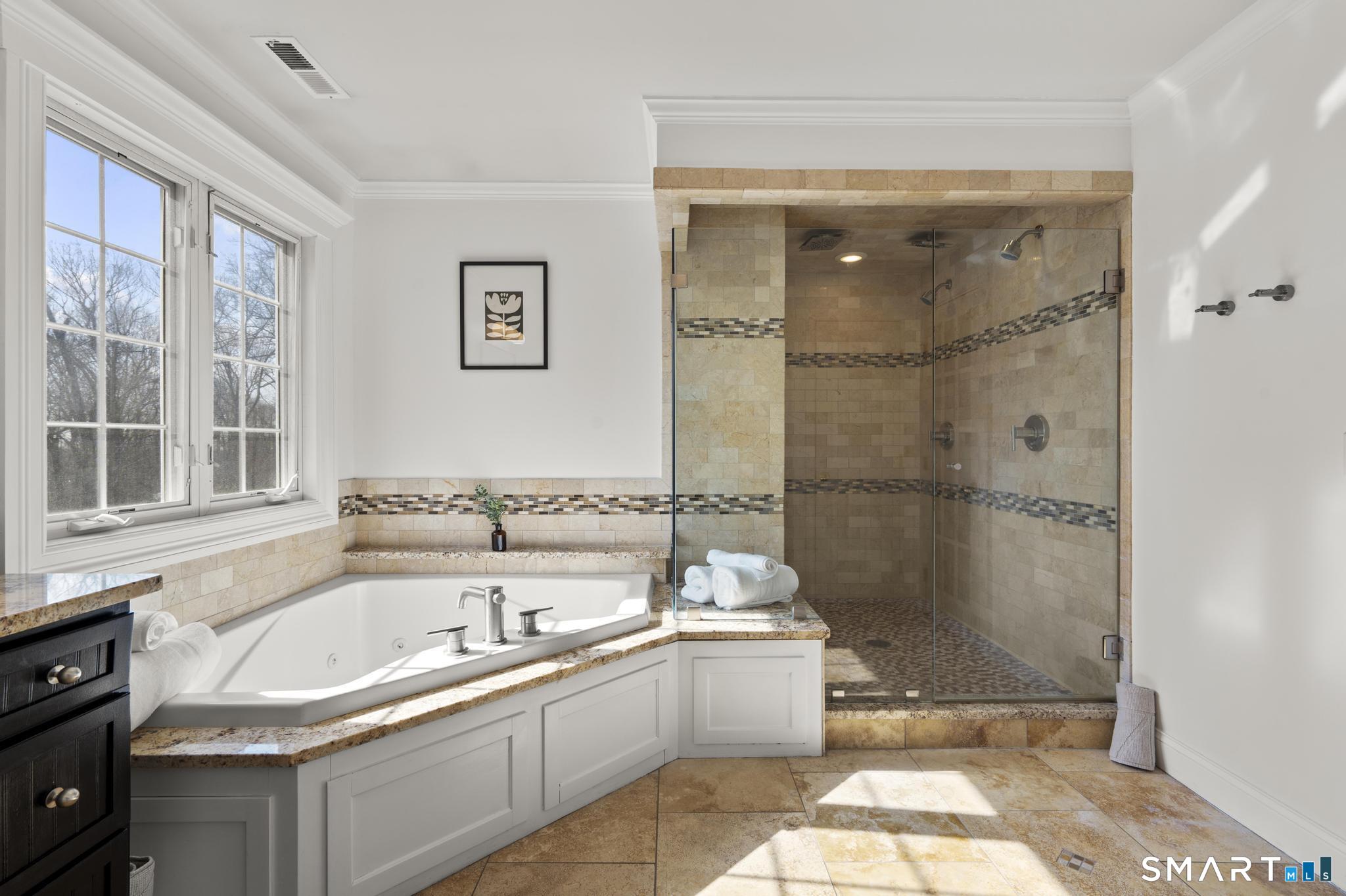 23 Country Lane Bethany, CT 06524 - Photo 16 of 31 primary bedroom bathroom with large stall shower and whirlpool tub