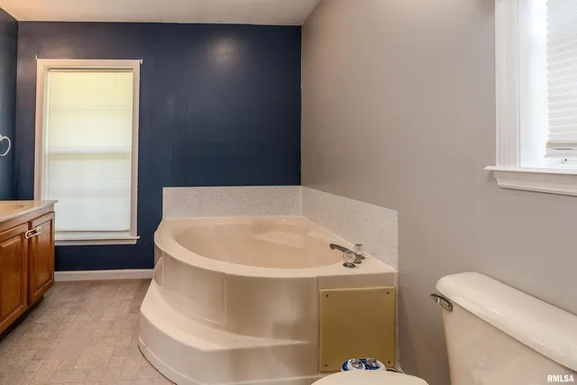 a bathroom with a bathtub