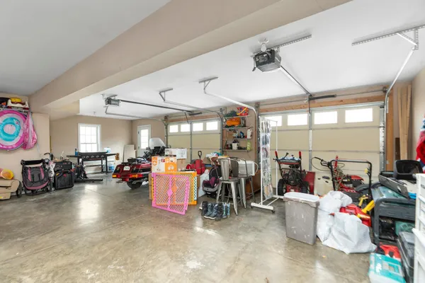 a view of a garage with furniture