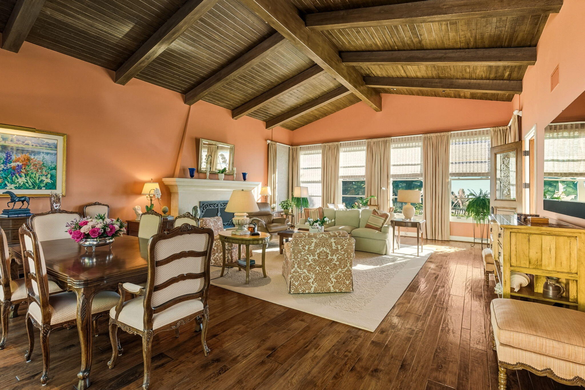420 Santa Rosa Lane Santa Barbara, CA 93108 - Photo 8 of 29 a view of a dining room with furniture a chandelier and wooden floor