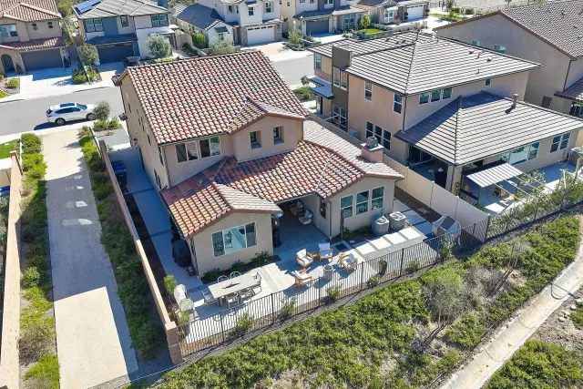 an aerial view of a house roof deck